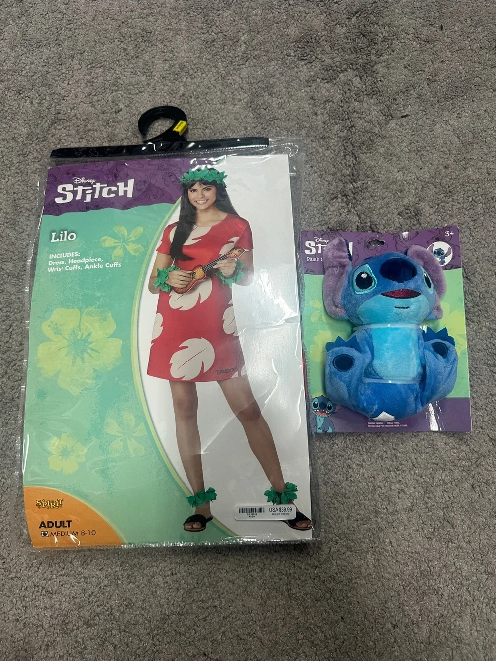 Disney Lilo Red Dress Costume Set w/ Blue Stitch Plush w/ Stitch slap bracelet